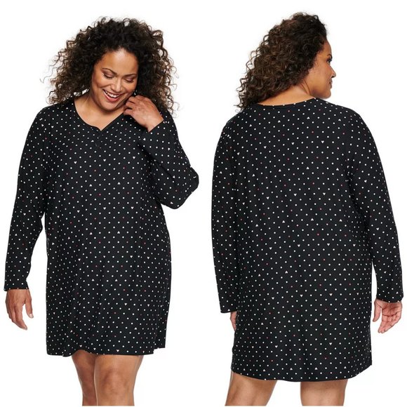Croft & Barrow Long Sleeve Heart Henley Sleepshirt Pajamas Plus Size 3X - Picture 1 of 11